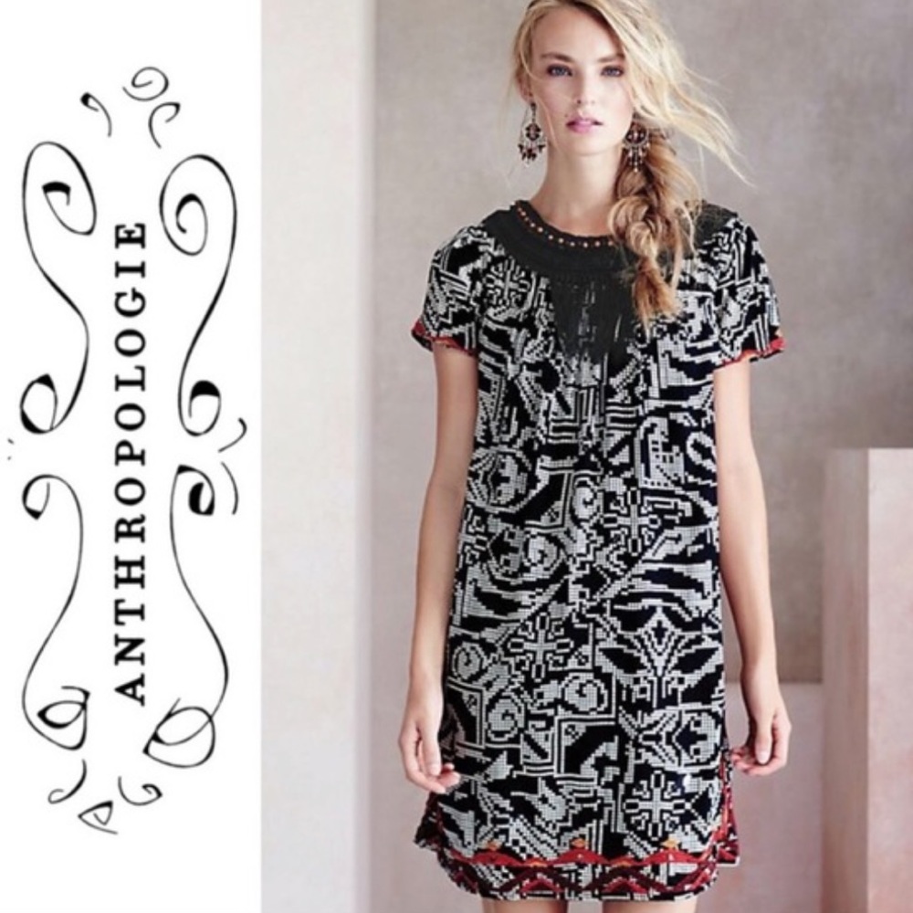 ⚡️FLASH SALE⚡️ Anthropologie Boho Floreat Abelia Crochet Fringe Shift Dress